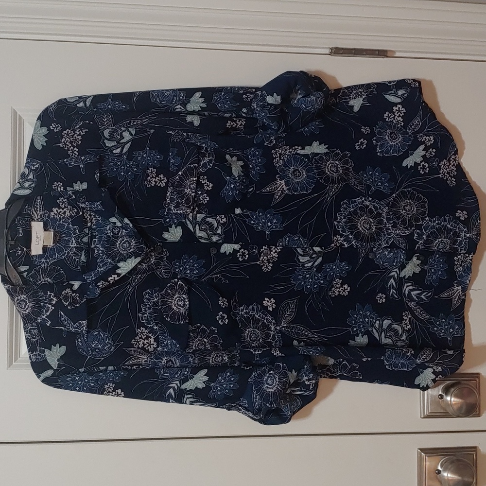 Navy roll tab sleeve Blouse